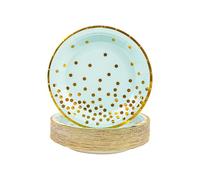 DHAIQC 50 Pezzi Piatti Carta Oro Blu 18cm, Usa e Getta Stoviglie Compostabili per Feste di Compleanno, Matrimoni, Picnic, Baby Shower