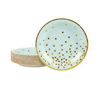 DHAIQC 50 Pezzi Piatti Carta per Feste Oro Blu, 23cm Piatti Usa e Getta Stoviglie per Feste di Compleanno Piatti Compostabili per Feste Matrimoni Compleanni Picnic Baby Shower (Oro Blu, 23CM)
