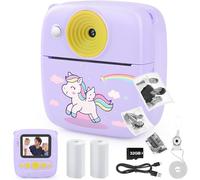 Dhapy Fotocamera istantanea per bambini, 48 MP, con stampa istantanea e scheda TF da 32 G, per bambini 3-12 anni, colore viola