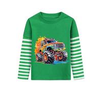 DHASIUE Maglia a maniche lunghe per ragazzi con draga, dinosauro, gioco di palla, pianeta il treno blu, a maniche lunghe, per bambini, 1-7 anni, taglia 92-122, Monster Trucks, 110