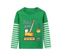 DHASIUE Maglia a maniche lunghe per ragazzi escavatore, dinosauro, gioco di palla, pianeta il treno blu, maglia a maniche lunghe, 1-7 anni, taglia 92-122, Escavatore Verde, 6 anni