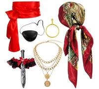 DHDHCPZZ Set di 6 costumi da pirata da donna, accessori pirata, costume da pirata, con bandana e una varietà di accessori per Halloween, carnevale e feste a tema