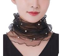 DHER 38 * 32 cm Collare di pizzo estivo Collare di pizzo traspirante Perline sciarpa collo pizzo moda versatile leggero e traspirante sciarpa di seta primavera e l'estate maglia filato collo (Nero)