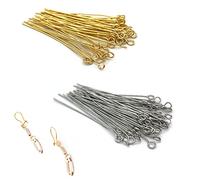 DHER Perni per la produzione di gioielli spille per la testa dell'orecchino Spille per la testa Spille per la testa dei gioielli 100 pz in acciaio inox a forma di T ago 0.6mm argento/oro (40mm)