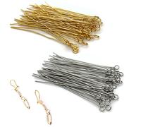 DHER Perni per la Produzione di Gioielli Spille per la Testa dell'orecchino Spille per la Testa Spille per la Testa dei Gioielli 100 pz in Acciaio Inox a Forma di T ago 0.6mm Argento/Oro (50mm)
