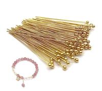 DHER Spille per la testa Spille per la testa dei gioielli perni per Occhi Perni per la testa fai-da-te 100 pezzi 40 mm in acciaio inox perlina ago 0,6 mm filo diametro testa rotonda ago perlina (Oro)