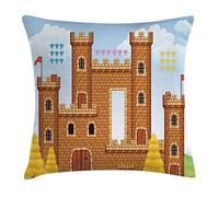 dhf016974s Federa per cuscino con decorazione italiana di Summer Village by Mediterranean Sea con yacht Barche, panorama idilliaco della città, 45,7 x 45,7 cm, decorazione per camera da letto, divano