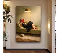 DHFGHFJ Quadro con donna che legge su una sedia verde e scarpe rosse - Poster e stampe su tela - Decorazione murale per la casa (70x100 cm/senza cornice)