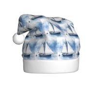 DHGJHGN Cappello di Natale con stampa di barca a vela blu, decorazione e accessori per feste di Natale, copricapo festivo di Capodanno