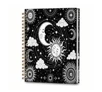 DHGPTS Quaderno a spirale per notebook, formato A5 Cute per donne uomini, college Ruled Hardcover Notebook per lavoro e note, 60 pagine doppio filo giornali per scrittura, Black White Moon Sun