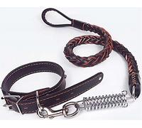 DHGTEP Guinzaglio del Cane e Collare di Addestramento Set Vera Pelle Intrecciata Pesante Guinzaglio di Addestramento per Cani con Molla Resistente Scossoni e Maniglia Morbida per Grandi Cani