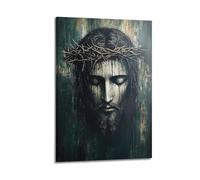 DHHMTPIYS Dipinto a olio con Cristo, Gesù con corona di spine e occhi chiusi, decorazione da parete su tela e moderna decorazione per la camera da letto, 20 x 30 cm