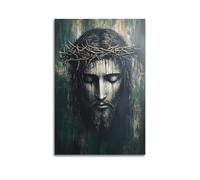 DHHMTPIYS Dipinto a olio con Cristo, Gesù con corona di spine occhi chiusi, decorazione da parete su tela e moderna decorazione per camera da letto (50 x 75 cm)