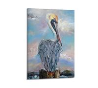 DHHMTPIYS Dipinto decorativo da parete su tela con animale, pittura ad olio con pellicano, decorazione moderna per la camera da letto, 50 x 75 cm