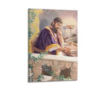 DHHMTPIYS Dipinto decorativo da parete su tela con Cristo che scrive alla scrivania con immagine di un uomo saggio, decorazione moderna per la camera da letto, 50 x 75 cm