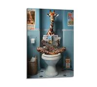 DHHMTPIYS Poster da parete su tela con animali realistici che leggono il WC, giraffa, decorazione moderna per la camera da letto, 40 x 60 cm