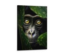 DHHMTPIYS Poster da parete su tela con animali realistici che sbirciano scimmia, decorazione moderna per la camera da letto, 40 x 60 cm