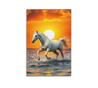DHHMTPIYS Poster da parete su tela con immagine di un cavallo al tramonto realistico, decorazione moderna per la camera da letto, 30 x 45 cm