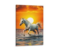 DHHMTPIYS Poster da parete su tela con immagine di un cavallo al tramonto realistico, decorazione moderna per la camera da letto, 30 x 45 cm