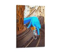 DHHMTPIYS Poster da parete su tela con immagine di una bicicletta gigante in stile retrò urbano e città, decorazione moderna per la camera da letto, 40 x 60 cm