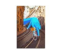 DHHMTPIYS Poster da parete su tela con immagine di una bicicletta gigante in stile retrò urbano e città, decorazione moderna per camera da letto, 60 x 90 cm