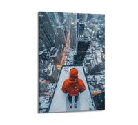 DHHMTPIYS Poster decorativo da parete su tela con illustrazione di paesaggio con sci ad alta quota con città invernale e decorazione moderna per la camera da letto, 60 x 90 cm