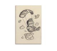 DHHMTPIYS Poster decorativo da parete su tela con simpatico paracadute, con immagine di ragazzo, terra, uccelli, nuvole, decorazione moderna per camera da letto, 60 x 90 cm