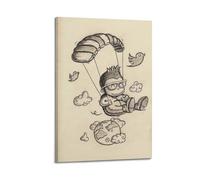 DHHMTPIYS Poster decorativo da parete su tela con simpatico paracadute, con immagine di ragazzo, terra, uccelli, nuvole, decorazione moderna per camera da letto, 60 x 90 cm