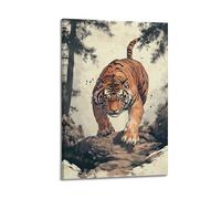 DHHMTPIYS Poster decorativo da parete su tela con tigre feroce nella foresta di montagna, stampa artistica da parete e decorazione moderna per la camera da letto, 30 x 45 cm