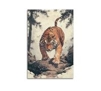 DHHMTPIYS Poster decorativo da parete su tela con tigre feroce nella foresta di montagna, stampa artistica da parete e decorazione moderna per la camera da letto, 30 x 45 cm