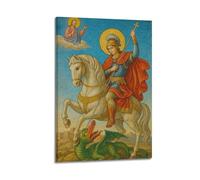 DHHMTPIYS Poster decorativo da parete su tela, illustrazione di San Giorgio che uccide il drago Gesù tra le nuvole, decorazione moderna per la camera da letto, 50 x 75 cm