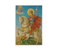 DHHMTPIYS Poster decorativo da parete su tela, illustrazione di San Giorgio che uccide il drago Gesù tra le nuvole, decorazione moderna per la camera da letto, 20 x 30 cm