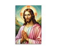 DHHMTPIYS Quadro decorativo da parete con Cristo dipinto a olio con Gesù che prega in preghiera, decorazione moderna per la camera da letto, 60 x 90 cm