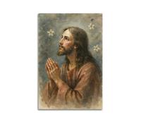 DHHMTPIYS Quadro decorativo da parete su tela con Cristo Gesù in preghiera con fiori bianchi, decorazione moderna per la camera da letto, 30 x 45 cm