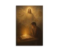 DHHMTPIYS Quadro decorativo da parete su tela con Cristo, preghiera e luce sacra e luce santa, poster da parete e decorazione moderna per la camera da letto, 50 x 75 cm