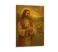 DHHMTPIYS Quadro decorativo da parete su tela con Gesù che regge l'agnello e la colomba con Cristo, decorazione moderna per la camera da letto, 50 x 75 cm