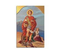 DHHMTPIYS Quadro decorativo da parete su tela con immagine di Cristo che regge la croce e uccide il drago per salvare la ragazza, decorazione moderna per la camera da letto, 60 x 90 cm
