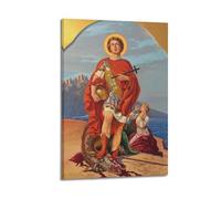 DHHMTPIYS Quadro decorativo da parete su tela con immagine di Cristo che regge la croce e uccide il drago per salvare la ragazza, decorazione moderna per la camera da letto, 60 x 90 cm