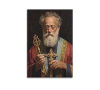 DHHMTPIYS Quadro decorativo da parete su tela con immagine di Cristo che regge un santo con croce e staff, decorazione moderna per la camera da letto, 40 x 60 cm