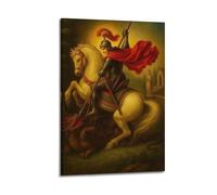 DHHMTPIYS Quadro decorativo da parete su tela con immagine di San Giorgio che uccide il drago e mantello rosso, decorazione moderna per camera da letto, 50 x 75 cm