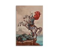 DHHMTPIYS Quadro decorativo da parete su tela con immagine di San Giorgio che uccide il drago su cavallo, decorazione moderna per camera da letto, 50 x 75 cm