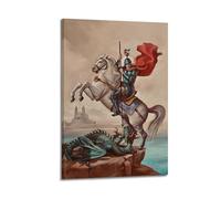 DHHMTPIYS Quadro decorativo da parete su tela con immagine di San Giorgio che uccide il drago su cavallo, decorazione moderna per camera da letto, 50 x 75 cm