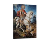 DHHMTPIYS Quadro decorativo da parete su tela con immagine di San Giorgio che uccide un drago con Cristo, decorazione moderna per la camera da letto, 50 x 75 cm