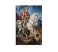 DHHMTPIYS Quadro decorativo da parete su tela con immagine di San Giorgio che uccide un drago con Cristo, decorazione moderna per la camera da letto, 50 x 75 cm