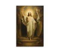 DHHMTPIYS Quadro decorativo da parete su tela con stampa di Cristo e bandiera della resurrezione di Gesù con croce e decorazione moderna per la camera da letto, 30 x 45 cm