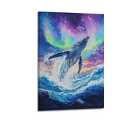 DHHMTPIYS Quadro decorativo da parete su tela, motivo: balena che salta con aurora, decorazione moderna per camera da letto, 50 x 75 cm