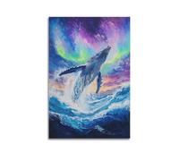 DHHMTPIYS Quadro decorativo da parete su tela, motivo: balena che salta con aurora, decorazione moderna per camera da letto, 50 x 75 cm