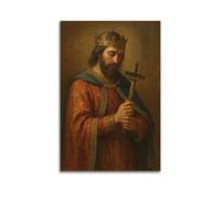 DHHMTPIYS Quadro decorativo da parete su tela, motivo: Cristo con il re con crocifisso, decorazione moderna per la camera da letto, 50 x 75 cm