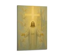 DHHMTPIYS Quadro decorativo su tela con Cristo dipinto a olio con Gesù circondato da Santa luce croce e angeli, decorazione moderna per camera da letto, 40 x 60 cm