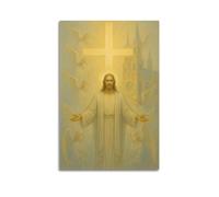 DHHMTPIYS Quadro decorativo su tela con Cristo dipinto a olio con Gesù circondato da Santa luce croce e angeli, decorazione moderna per camera da letto, 30 x 45 cm